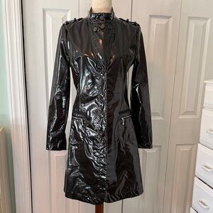 Emporio Armani Shiny Black Trench Coat Sz XS